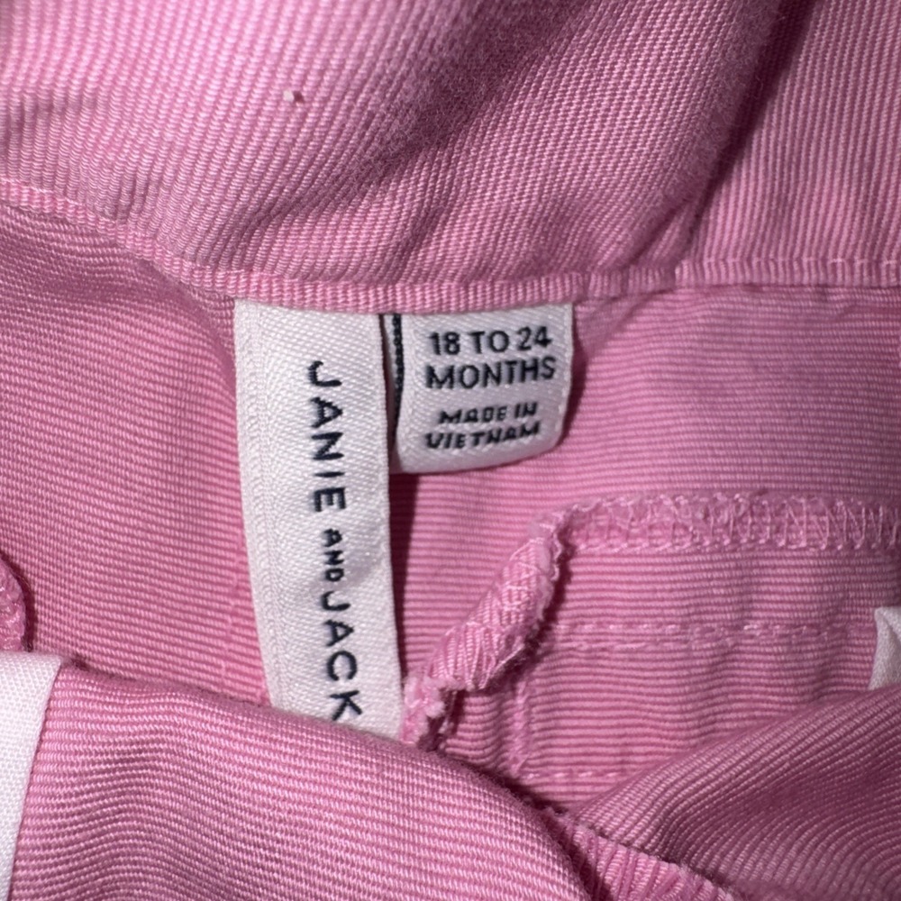 Janie and Jack Chino Shorts Baby Pink Bow Side Zip Adjustable Waist 18 24 Months - Picture 3 of 7
